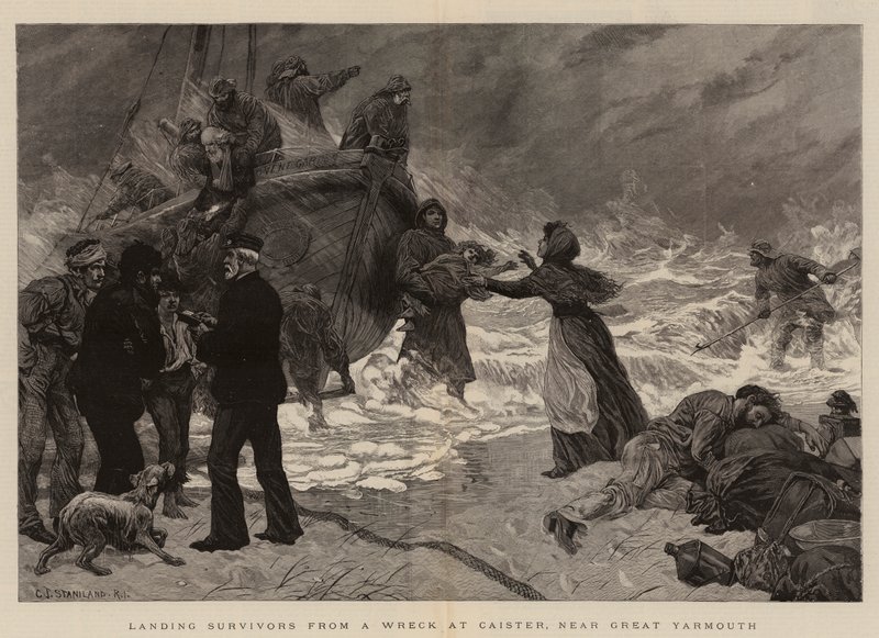 Lander overlevende fra et vrag ved Caister, nær Great Yarmouth af Charles J. Staniland