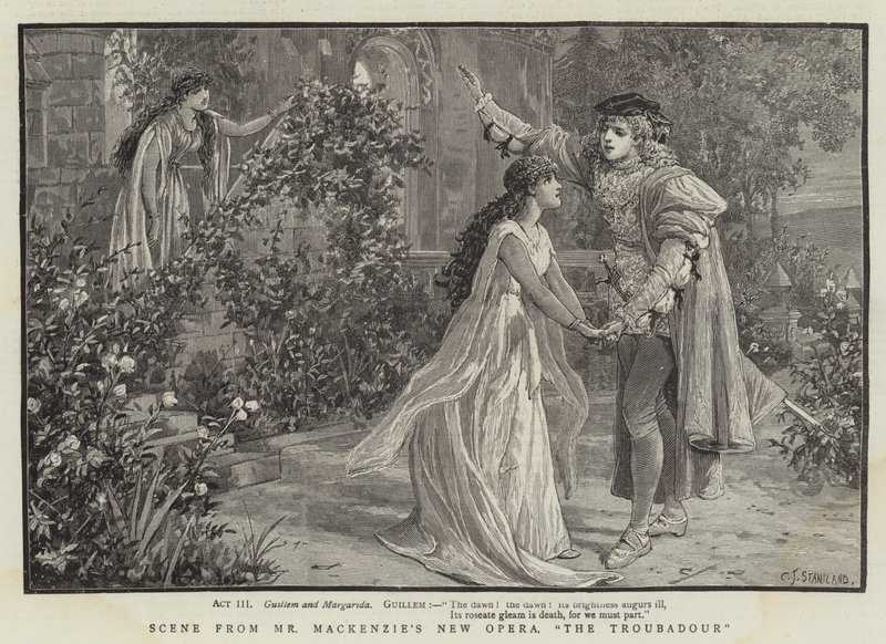 Scene fra hr. Mackenzies nye opera, The Troubadour af Charles J. Staniland