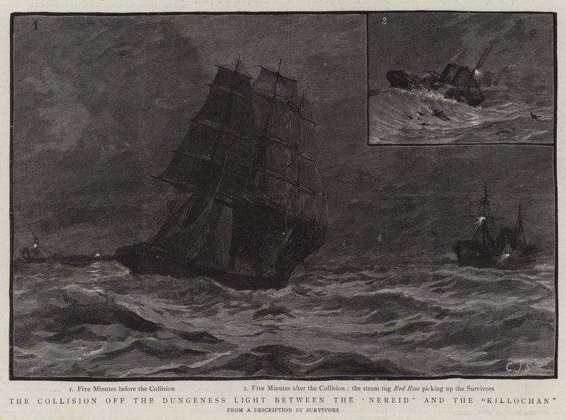 Kollisionen af Dungeness Light mellem Nereid og Killochan af Charles J. Staniland