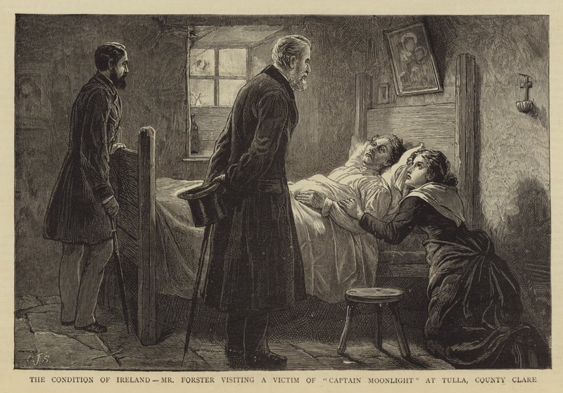 Irlands tilstand, Hr. Forster på besøg hos et offer for kaptajn Moonlight i Tulla, County Clare af Charles J. Staniland