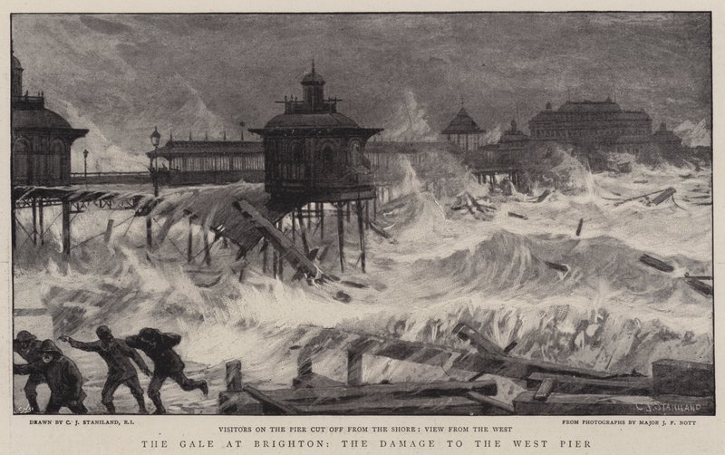 Stormen i Brighton, skaderne på West Pier af Charles J. Staniland