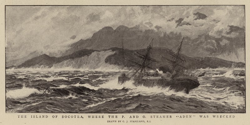 Øen Socotra, hvor P og O Steamer Aden blev vraget af Charles J. Staniland