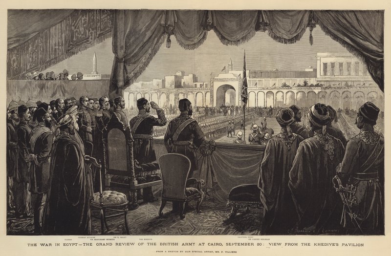Krigen i Egypten, den store anmeldelse af den britiske hær i Kairo, 30. september, Udsigt fra Khedives pavillon af Charles J. Staniland