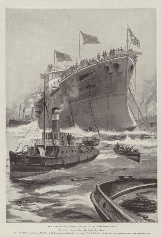 Lancering af Battle-Ship Vengeance ved Barrow-in-Furness af Charles John de Lacy