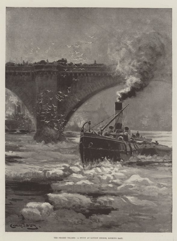 The Frozen Thames, en undersøgelse ved London Bridge, der kigger mod øst af Charles John de Lacy