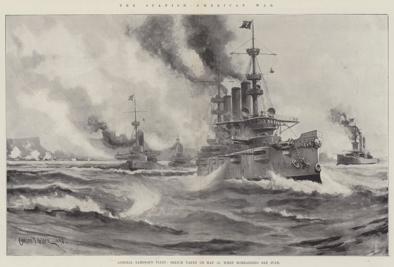 Den spansk-amerikanske krig, Admiral Sampsons flåde, Skitse taget den 12. maj, da San Juan blev bombarderet af Charles John de Lacy