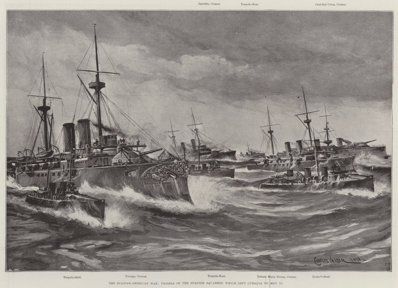 Den spansk-amerikanske krig, fartøjer fra den spanske eskadre, der forlod Curacoa den 15. maj af Charles John de Lacy