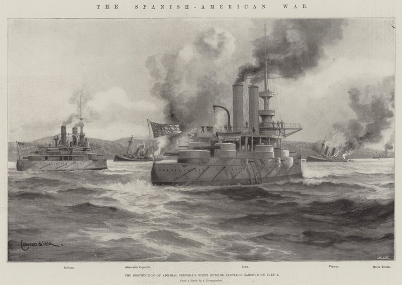 Den spansk-amerikanske krig, ødelæggelsen af admiral Cerveras flåde uden for Santiago Havn den 3. juli af Charles John de Lacy