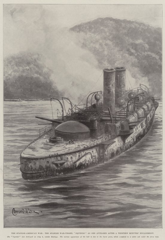 Den spansk-amerikanske krig, det spanske krigsfartøj Oquendo, som hun optrådte efter en tretten minutters forlovelse af Charles John de Lacy