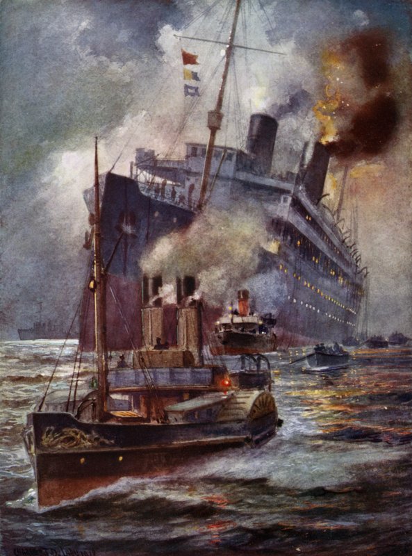 Torpederet liner assisteret i havn af Charles John de after Lacy
