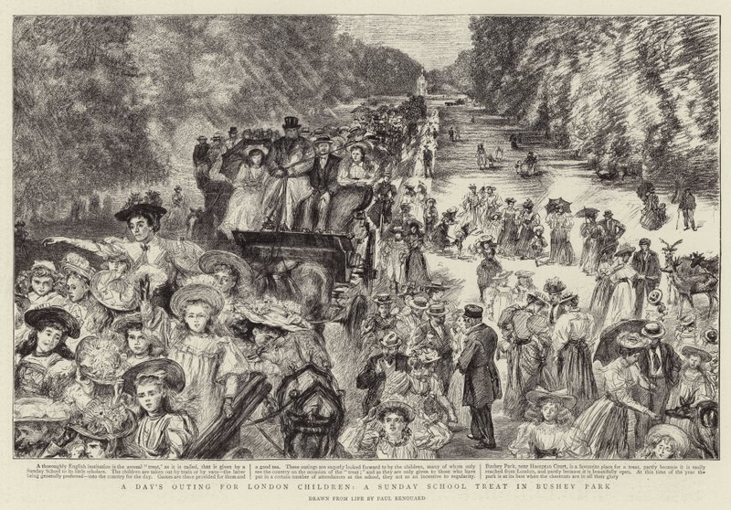 En udflugt for London-børn, en søndagsskoleforkælelse i Bushey Park af Charles Paul Renouard
