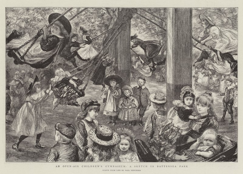 Et udendørs børnegymnasium, en skitse i Battersea Park af Charles Paul Renouard