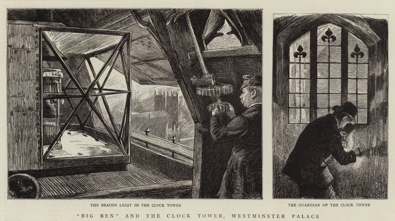 Big Ben og klokketårnet, Westminster Palace af Charles Paul Renouard