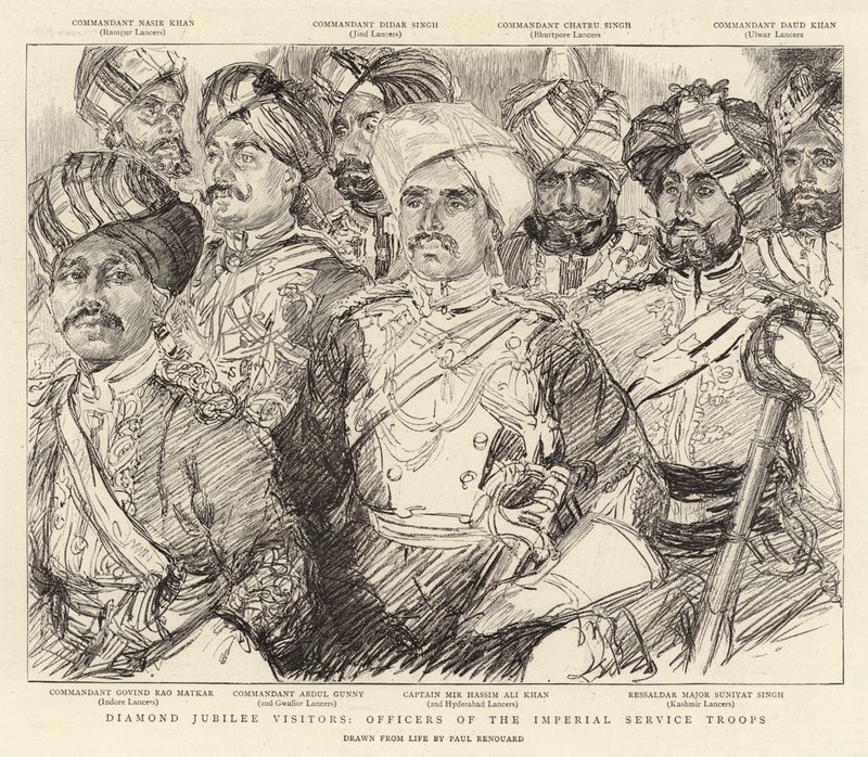 Diamantjubilæumsbesøgende, officerer fra de kejserlige tjenestetropper af Charles Paul Renouard