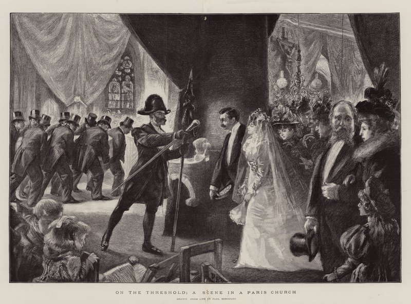 På tærsklen, en scene i en kirke i Paris af Charles Paul Renouard