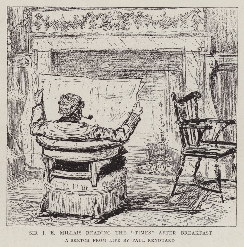Sir J E Millais læser The Times efter morgenmaden af Charles Paul Renouard