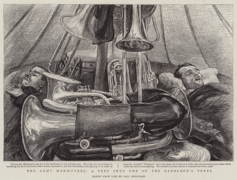 Hærens manøvrer, et kig ind i et af bandsmændenes telte af Charles Paul Renouard