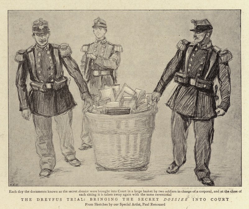 Dreyfus-processen, der bringer det hemmelige dossier for retten af Charles Paul Renouard