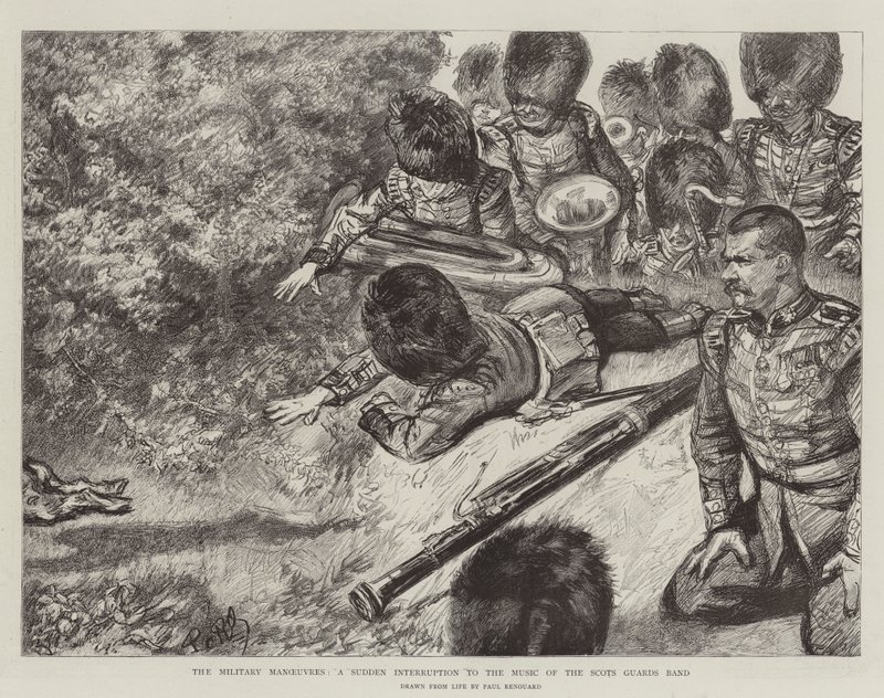 De militære manøvrer, en pludselig afbrydelse af musikken fra Scots Guards Band af Charles Paul Renouard