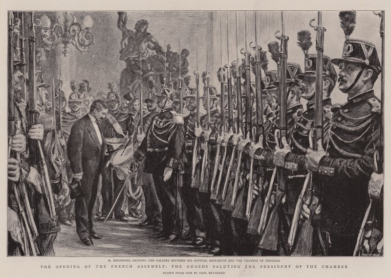 Åbningen af den franske forsamling, vagterne hylder formanden for salen af Charles Paul Renouard