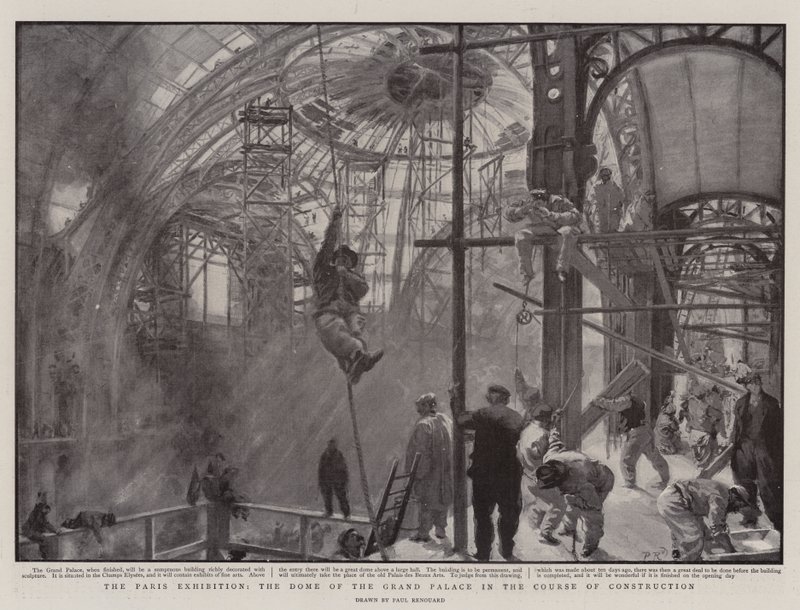 Paris-udstillingen, kuplen på det store palads i byggeforløbet af Charles Paul Renouard