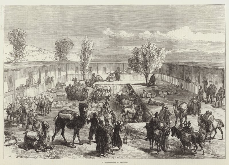 En Caravanserai ved Kashgar af Sir John Charles Robinson