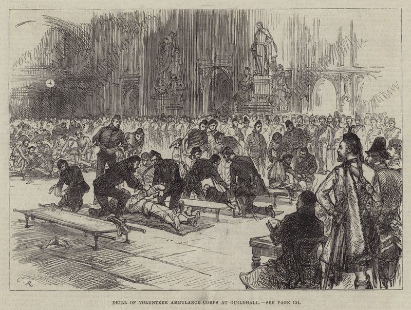 Øvelse af frivillige ambulancekorps i Guildhall af Sir John Charles Robinson