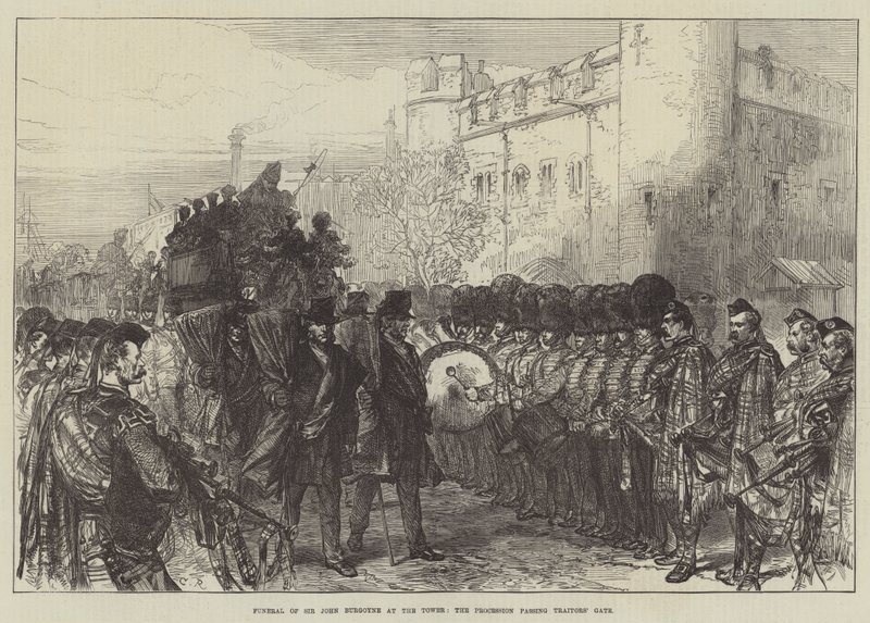 Begravelse af Sir John Burgoyne ved Tower, Processionen passerer Traitors