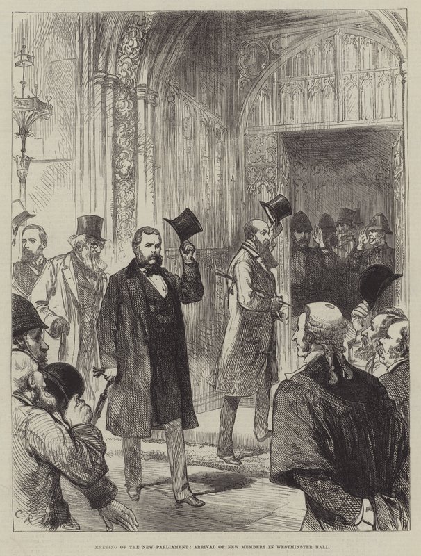 Møde i det nye parlament, ankomst af nye medlemmer i Westminster Hall af Sir John Charles Robinson