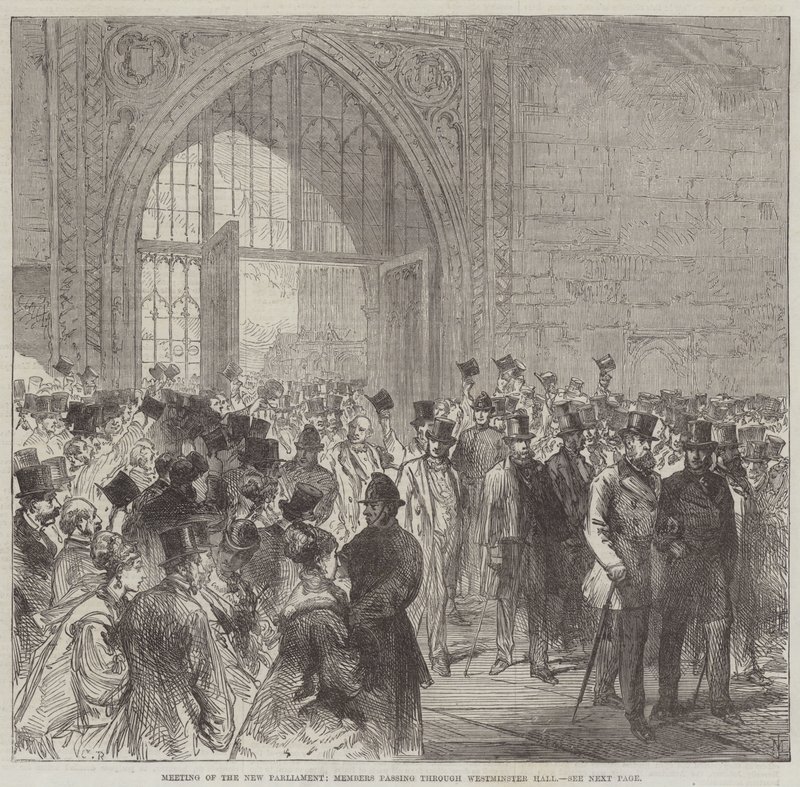Møde i det nye parlament, medlemmer passerer gennem Westminster Hall af Sir John Charles Robinson