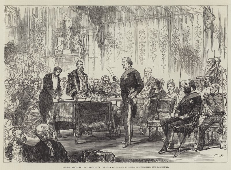 Overrækkelse af Friheden af Londons by til Lords Beaconsfield og Salisbury af Sir John Charles Robinson
