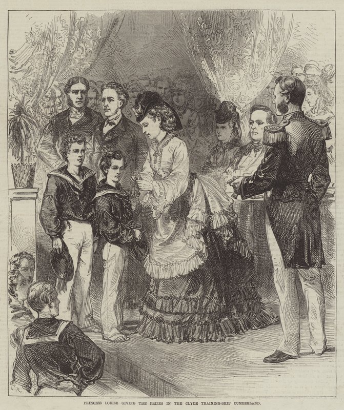 Prinsesse Louise uddeler priserne på Clyde-træningsskibet Cumberland af Sir John Charles Robinson