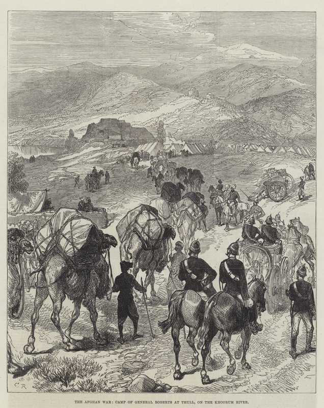 Den afghanske krig, General Roberts lejr ved Thull, ved Khoorum-floden af Sir John Charles Robinson