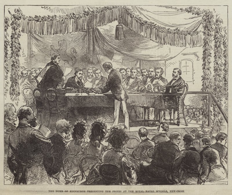 Hertugen af Edinburgh overrækker priserne på Royal Naval Schools, New-Cross af Sir John Charles Robinson
