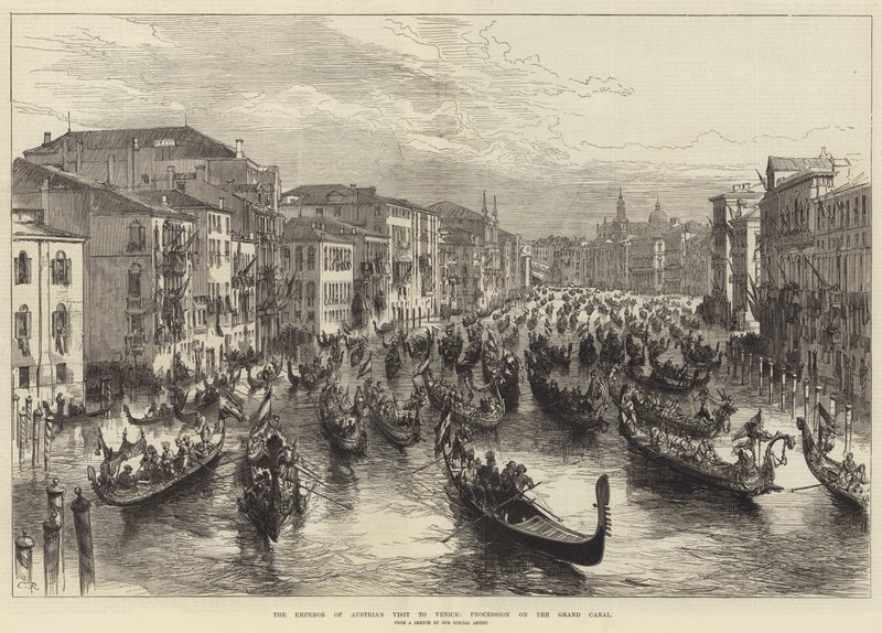 Den østrigske kejsers besøg i Venedig, procession på Canal Grande af Sir John Charles Robinson
