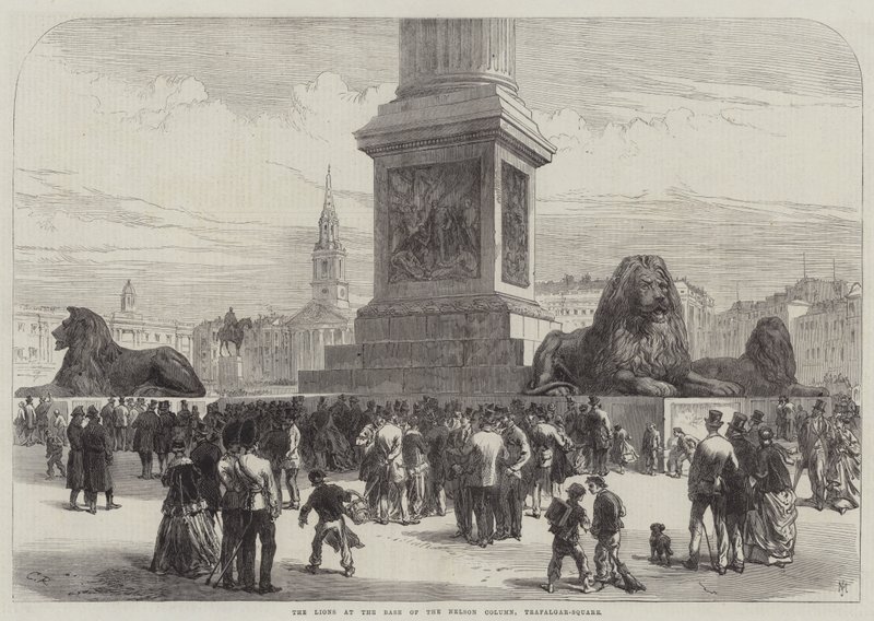 Løverne ved bunden af Nelson-søjlen, Trafalgar-Square af Sir John Charles Robinson