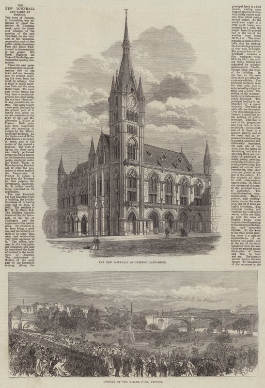 Det nye rådhus og parkerne i Preston af Sir John Charles Robinson