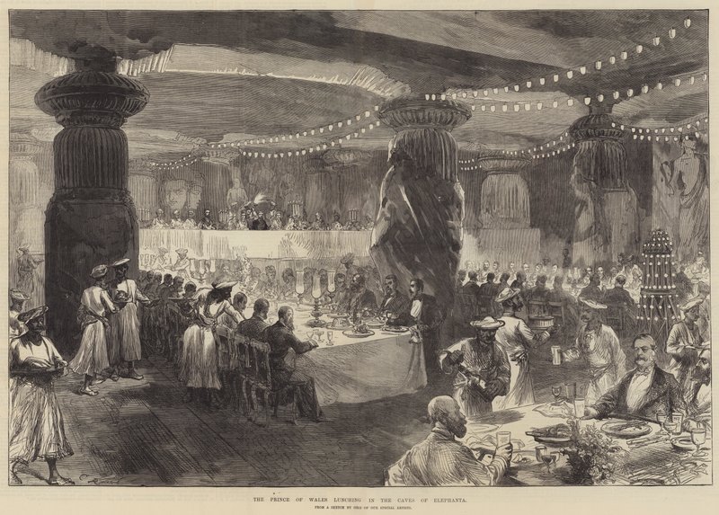 Prinsen af Wales spiser frokost i Caves of Elephanta af Sir John Charles Robinson