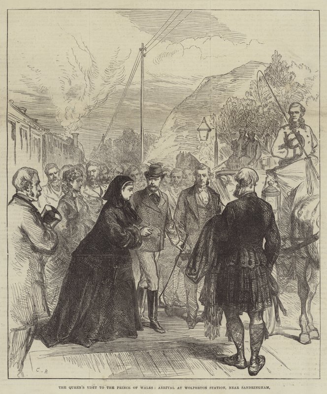 Dronningens besøg hos Prince of Wales, Ankomst til Wolferton Station, nær Sandringham af Sir John Charles Robinson