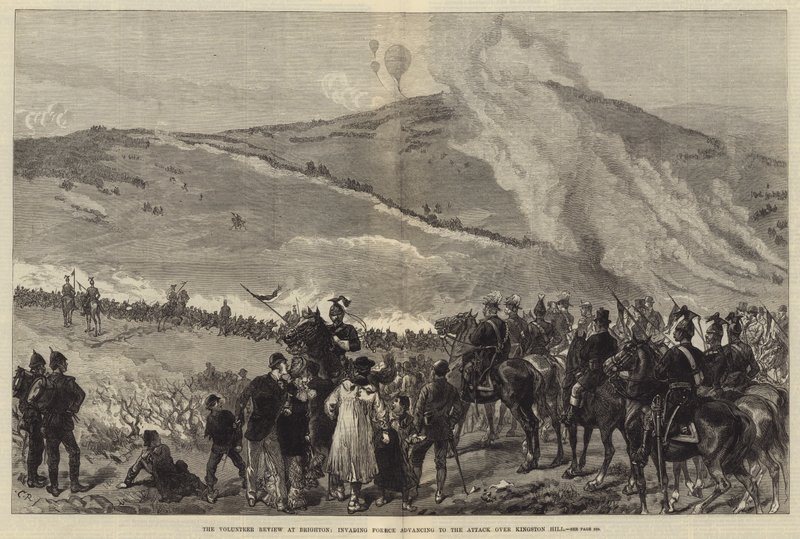 The Volunteer Review i Brighton, Invading Force rykker frem til angrebet over Kingston Hill af Sir John Charles Robinson