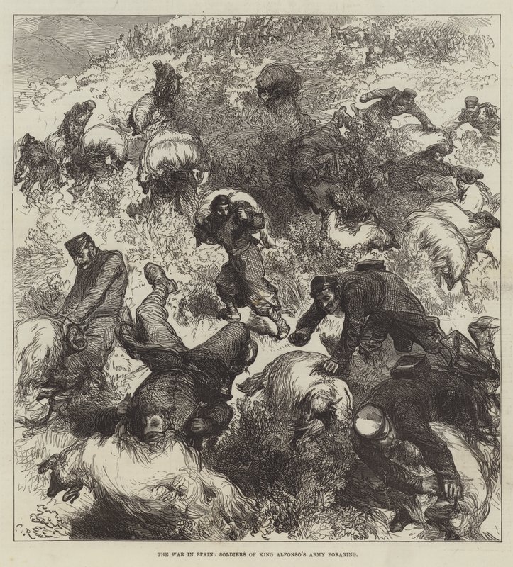 Krigen i Spanien, soldater fra kong Alfonsos hær fouragerer af Sir John Charles Robinson