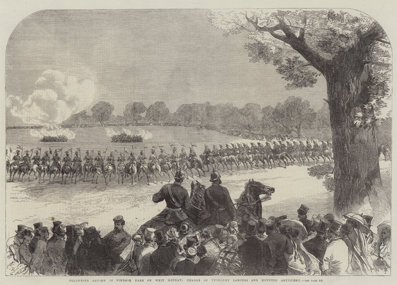 Frivillig gennemgang i Windsor Park pinsedag, med Yeomanry Lancers og berettet artilleri i spidsen af Sir John Charles Robinson