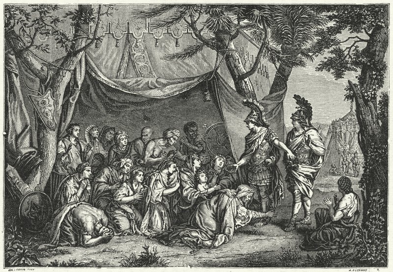 Dronningerne af Persien ved Alexanders fødder (gravering) af Charles (after) Le Brun