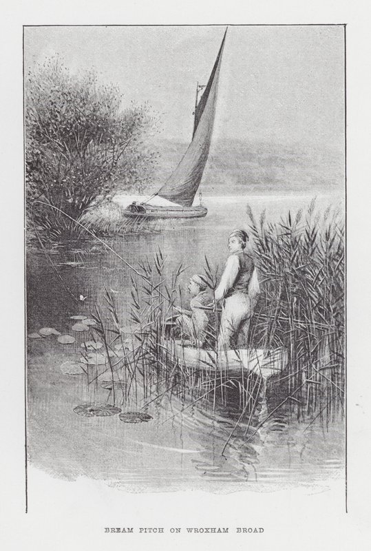 Fiskeri: Bream Pitch på Wroxham Broad (litho) af Charles (after) Whymper