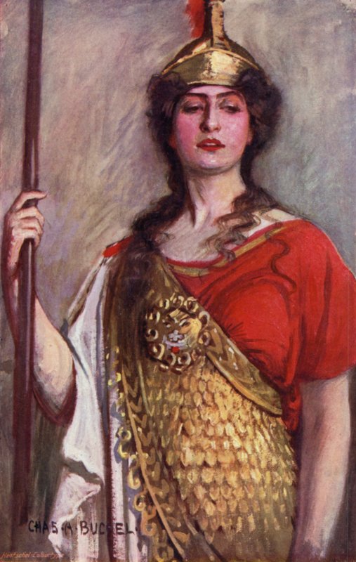 Pallas Athene, Miss Constance Collier (farve litho) af Charles A. Buchel