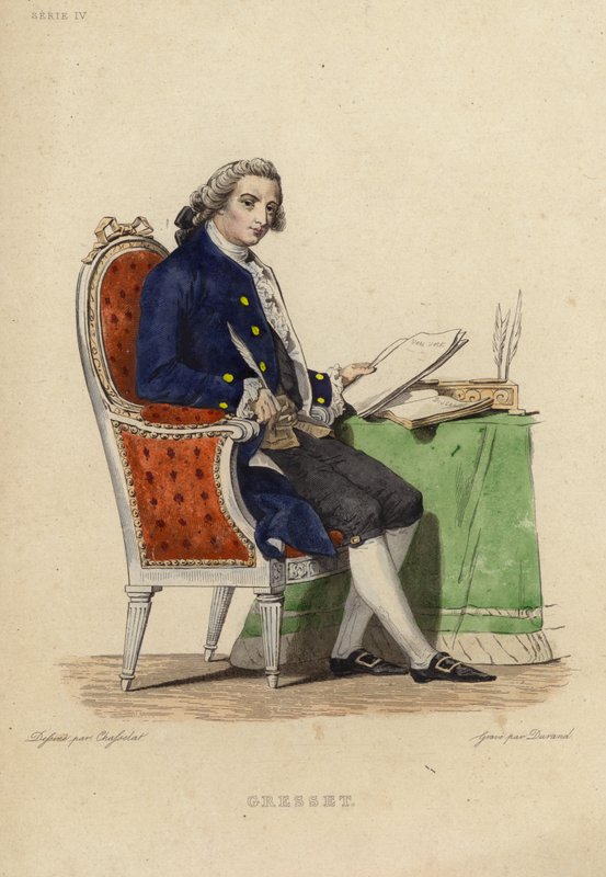 Portræt af Jean Baptiste Gresset (farvegravering) af Charles Abraham Chasselat