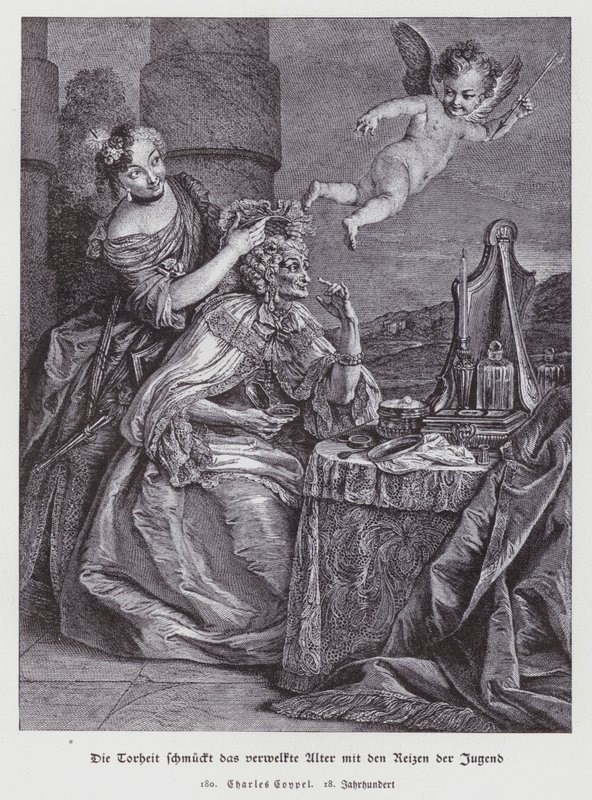 Dårskab pynter den visne Alderdom med Ungdommens Udsmykning af Charles Antoine (after) Coypel