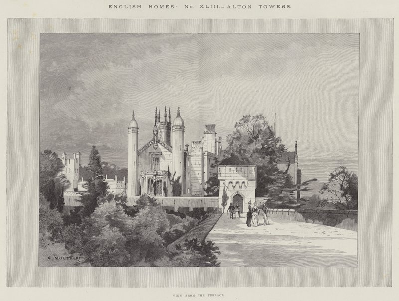 Engelske boliger, Alton Towers, udsigt fra terrassen af Charles Auguste Loye