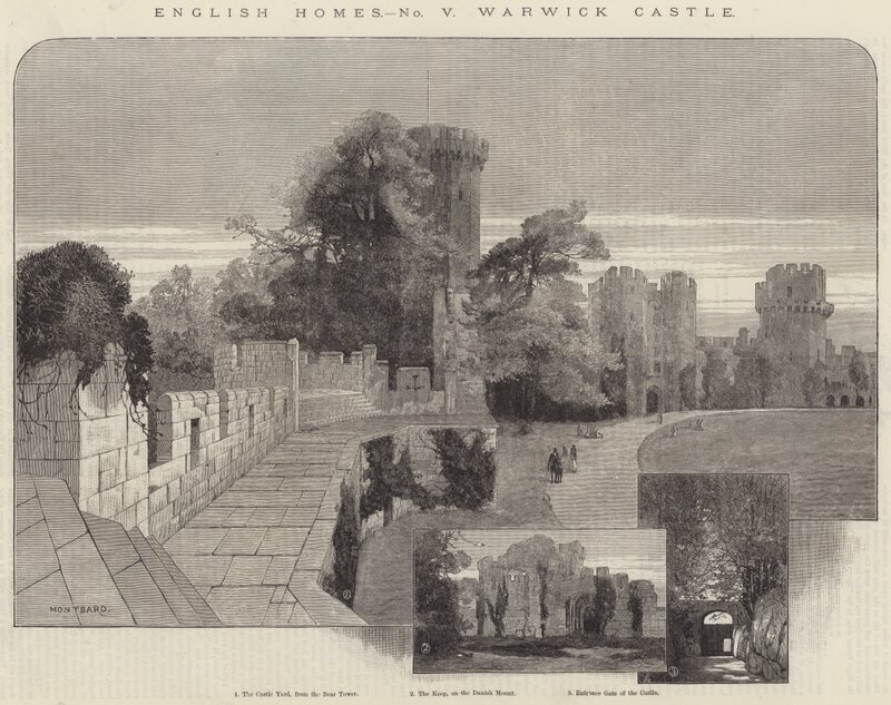 English Homes, Warwick Castle gravering af Charles Auguste Loye