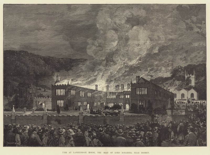 Brand i Lanhydrock House, Lord Robartes sæde, nær Bodmin af Charles Auguste Loye